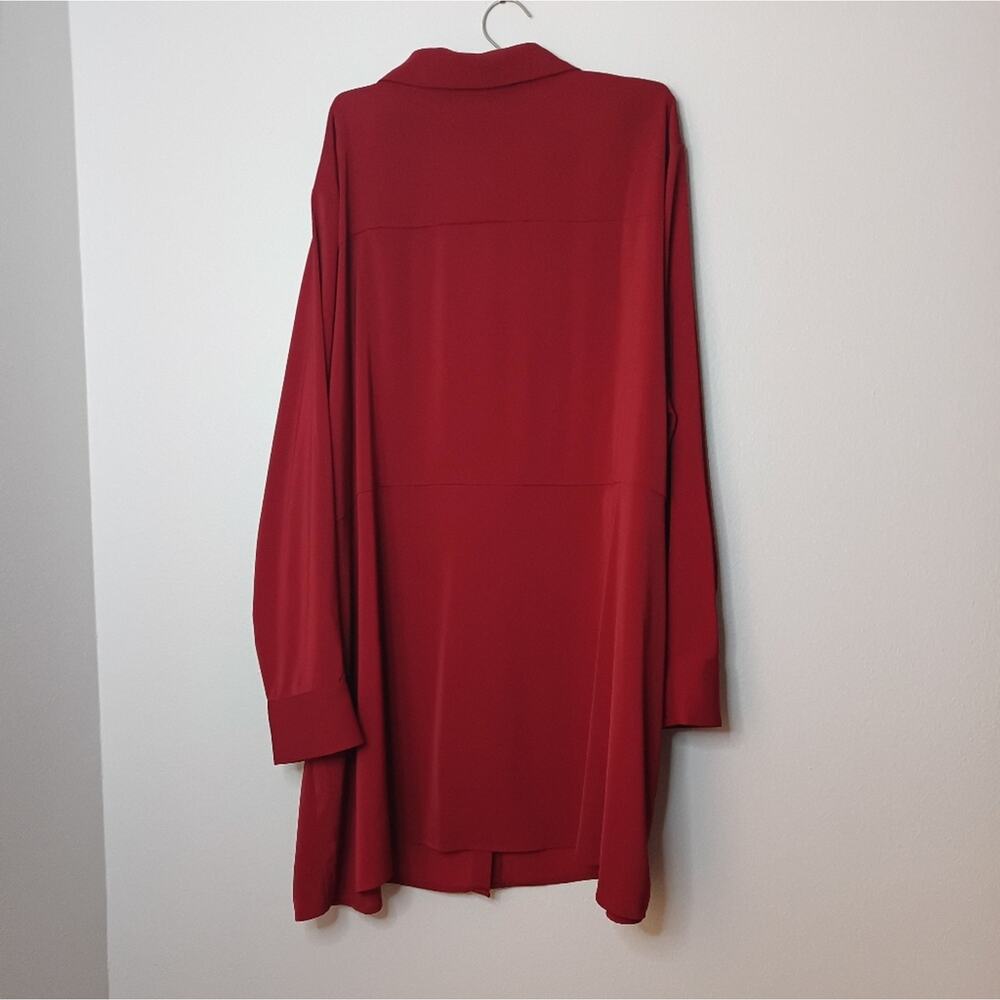 Susan Graver Tunic Rich Red Long Sleeve Silky Flowy Button Down - Picture 5 of 8
